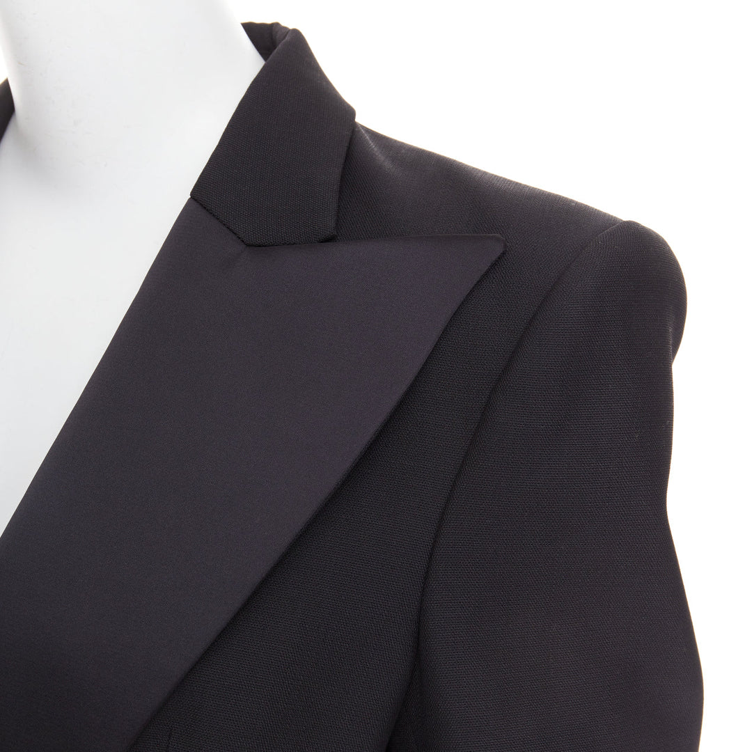 ALEXANDRE VAUTHIER black wool satin peak lapel single breasted tuxedo blazer