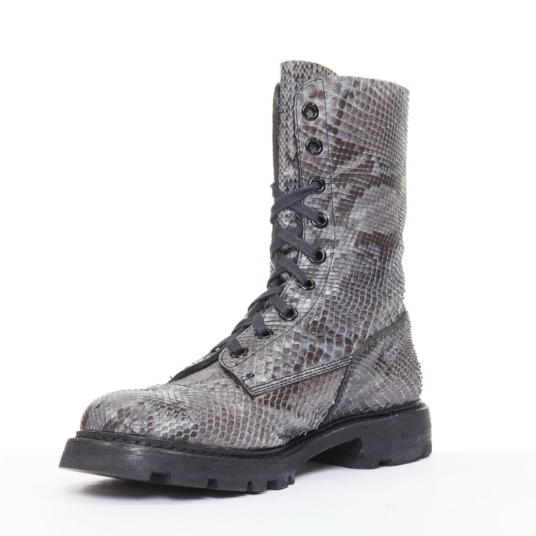 rare JIL SANDER grey python print scaled leather lace lug sole combat boots EU43