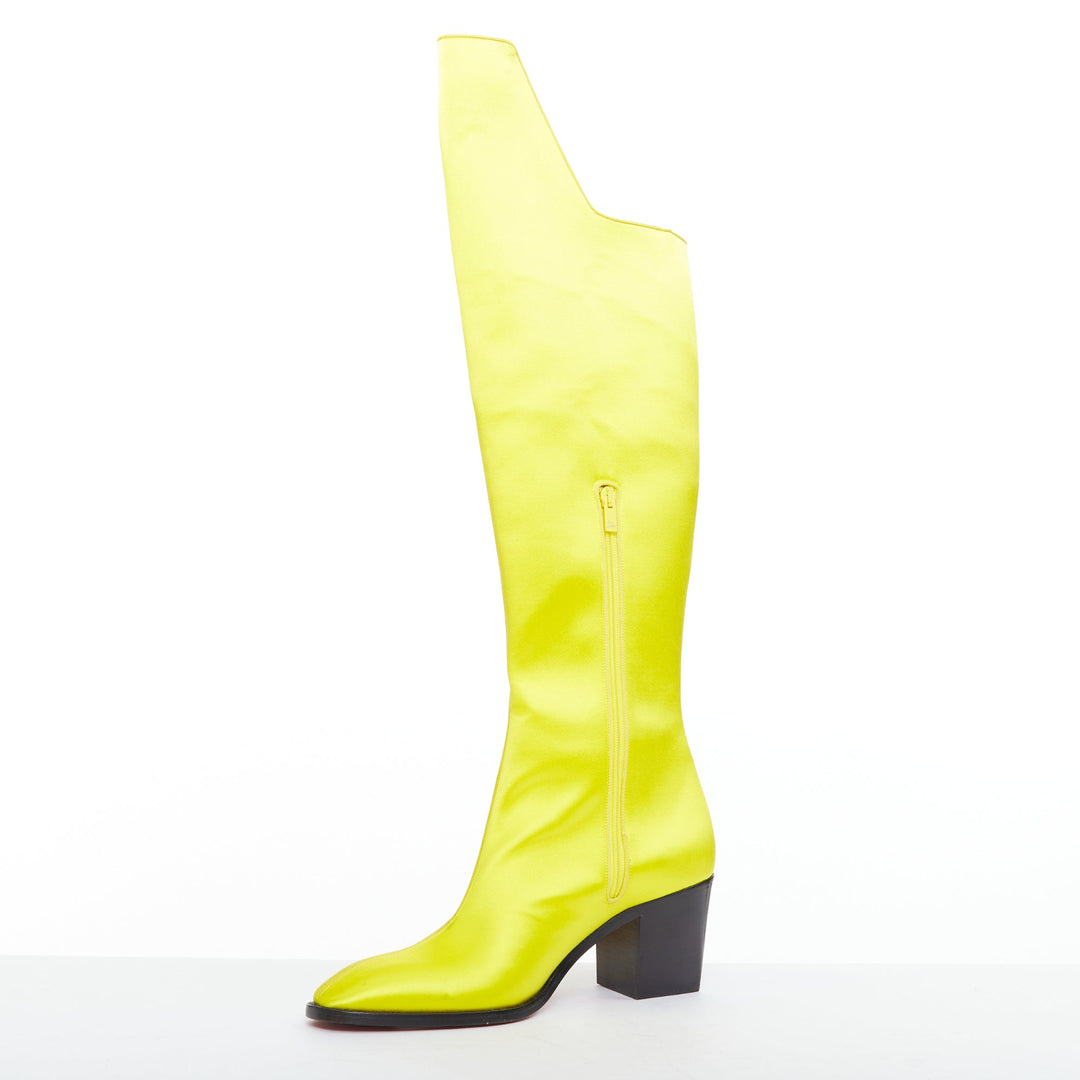 rare CHRISTIAN LOUBOUTIN Morgan Fleur 70 yellow satin blossom western boots EU43