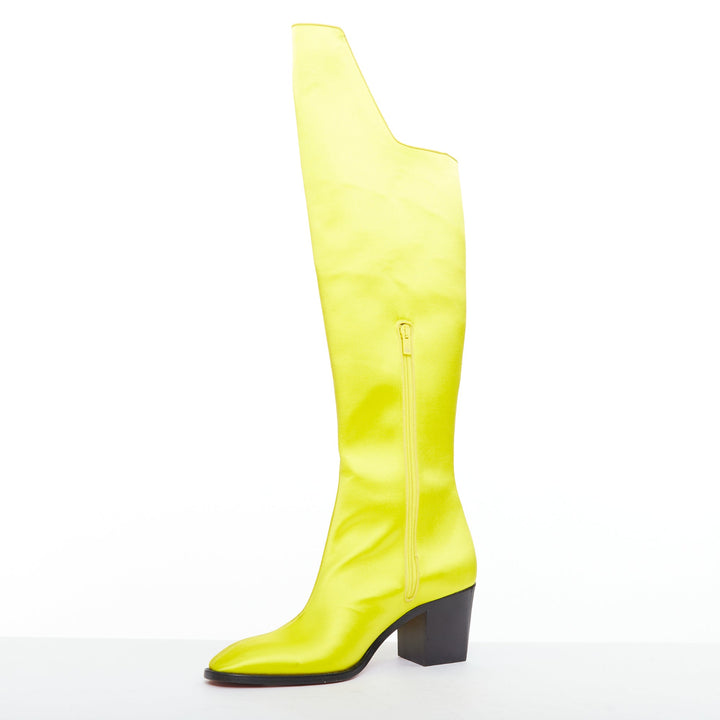 rare CHRISTIAN LOUBOUTIN Morgan Fleur 70 yellow satin blossom western boots EU43