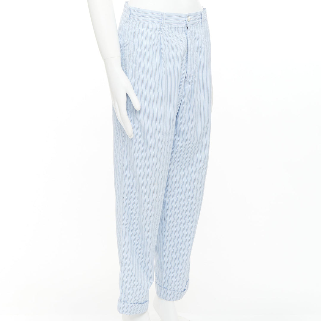 COMME DES GARCONS Shirt blue striped cotton poplin pajama style pants S