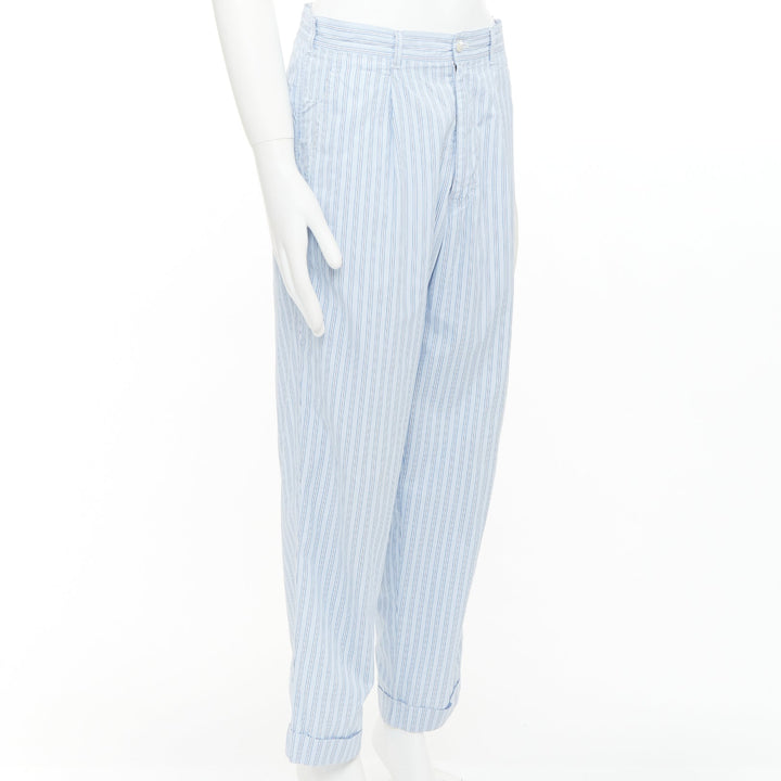 COMME DES GARCONS Shirt blue striped cotton poplin pajama style pants S