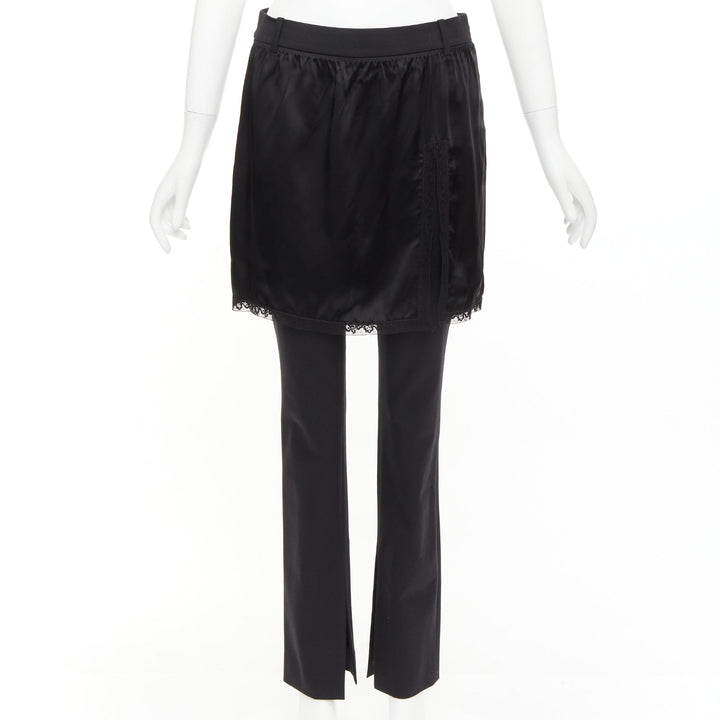 ALEXANDER WANG black satin lace skirt overlay layered trousers pants US2 S