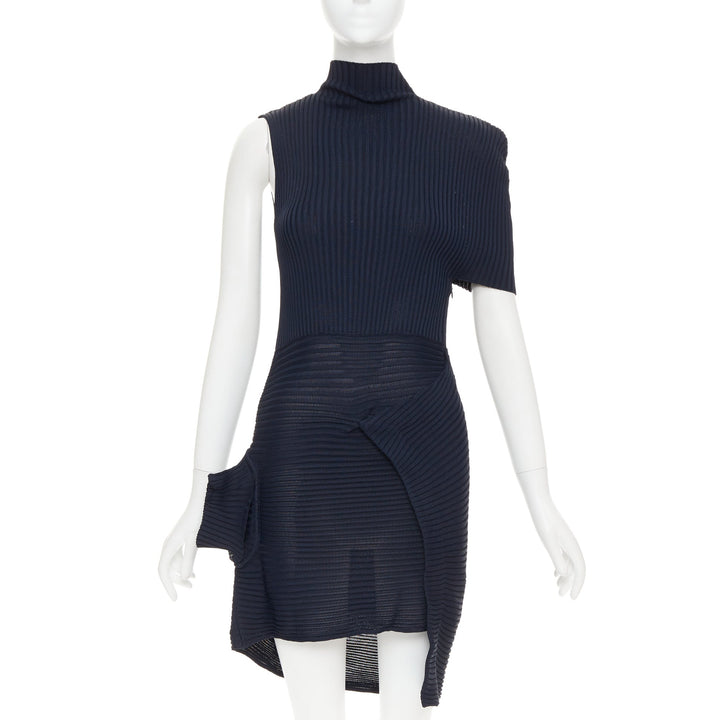 JW ANDERSON navy viscose ribbed turtleneck deconstructed mini dress XS