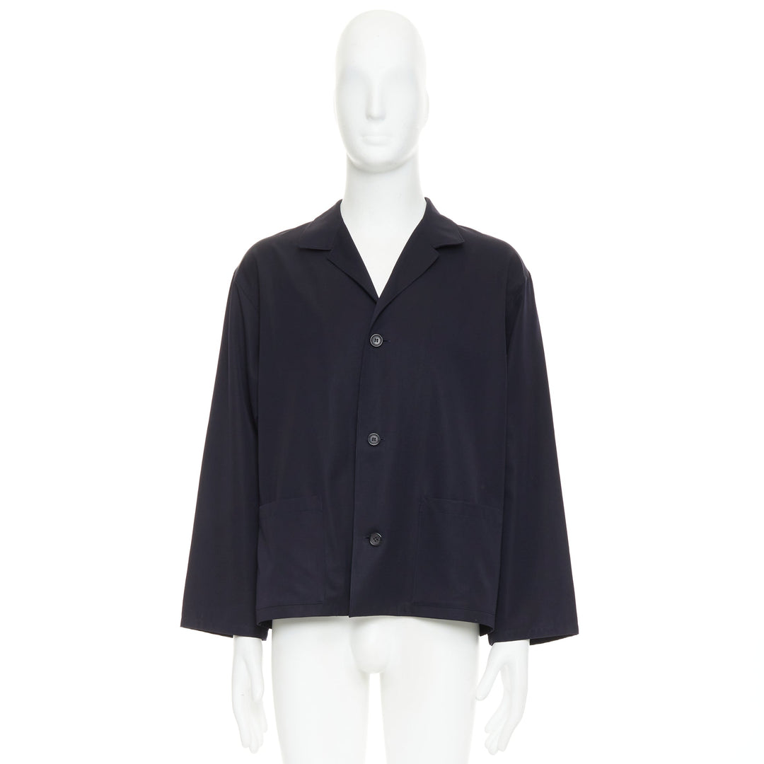YOHJI YAMAMOTO HOMME navy wool wide cut sleeve boxy cropped blazer M