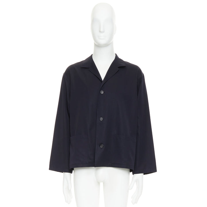 YOHJI YAMAMOTO HOMME navy wool wide cut sleeve boxy cropped blazer M