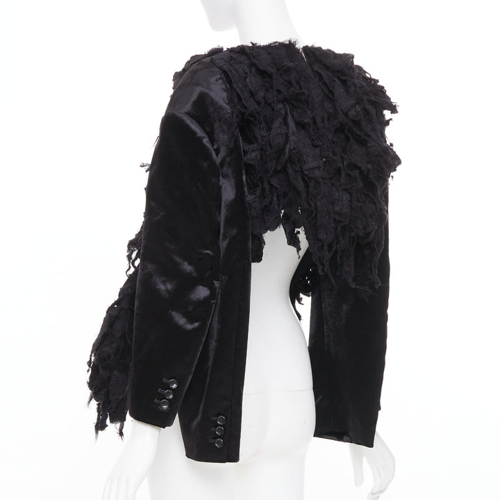 COMME DES GARCONS 2019 Runway black shredded silk fringe multi sleeve top XS
