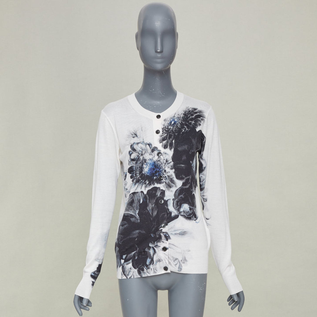 ALEXANDER MCQUEEN 2023 Chiaroscuro off white wool silk floral cardigan top S