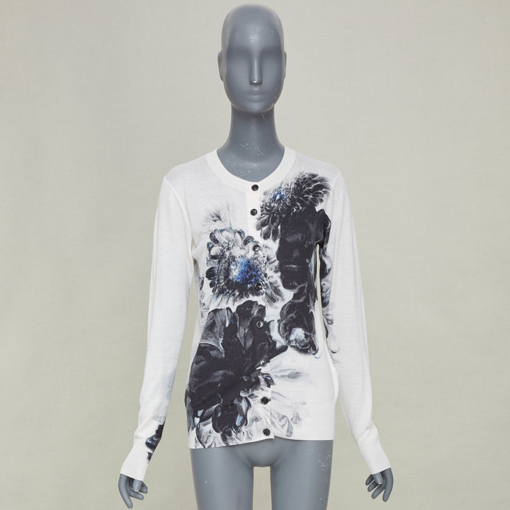 ALEXANDER MCQUEEN 2023 Chiaroscuro off white wool silk floral cardigan top S
