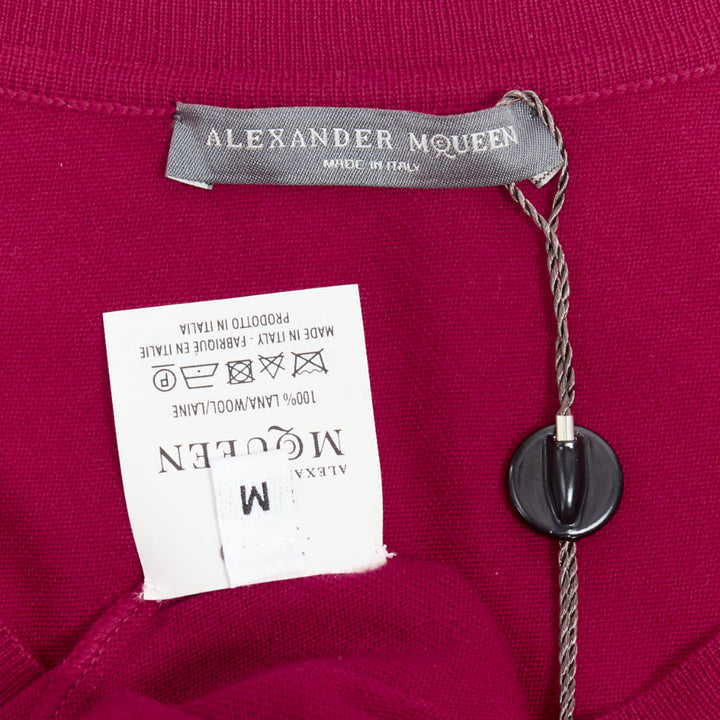 ALEXANDER MCQUEEN raspberry red 100% wool asymmetric drape sweater M