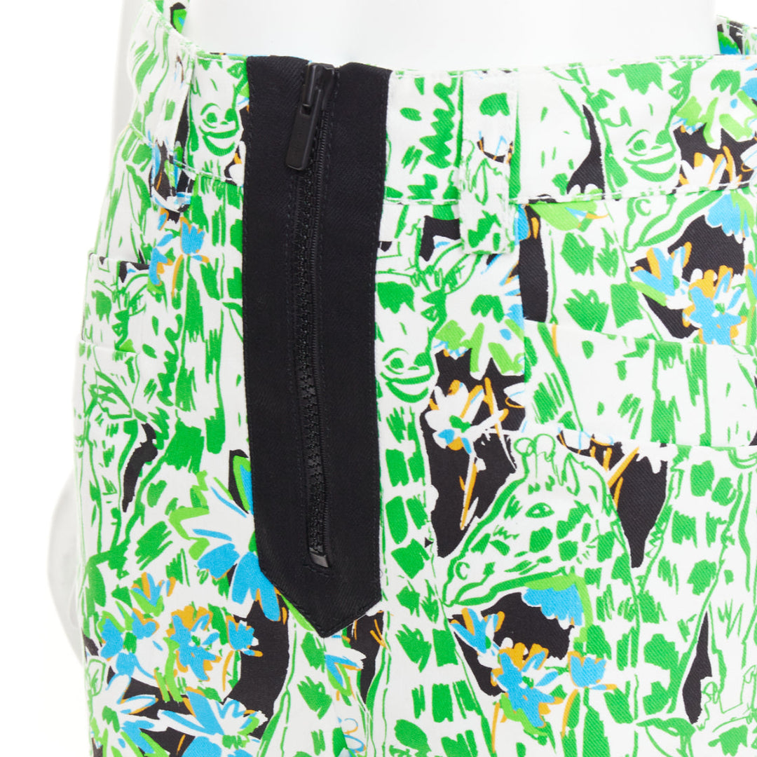 MIU MIU 2018 Runway green multi giraffe print feather hem flared pants IT40 S