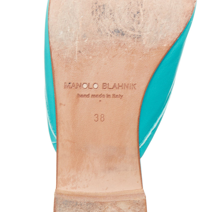 MANOLO BLAHNIK Ballerimu turquoise green leather ballet mules EU38