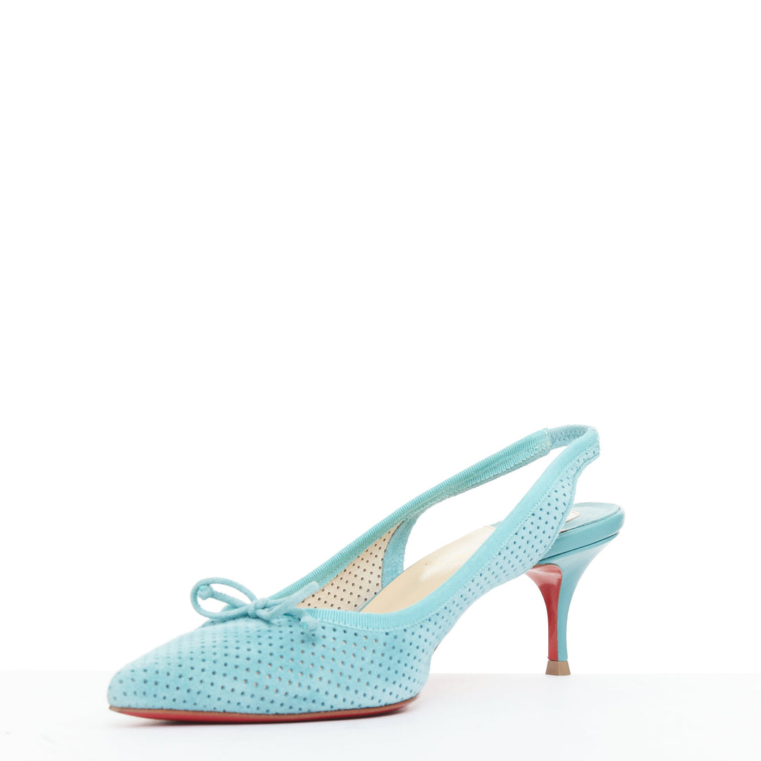 CHRISTIAN LOUBOUTIN Hall Sling Pump 55 sky blue suede pointy slingbacks EU36.5