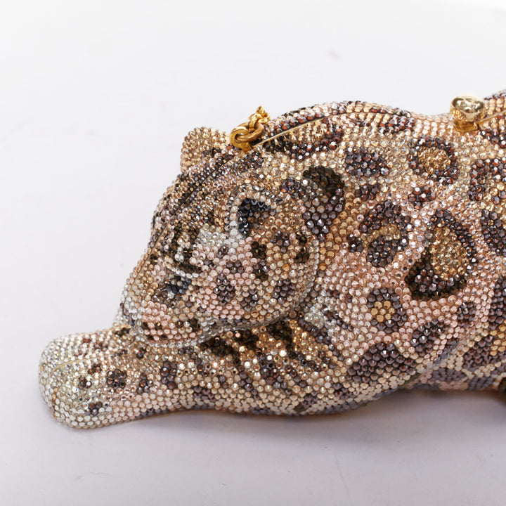 JUDITH LEIBER Limited Wildcat Chiquita brown gold jaguar crystal clutch bag