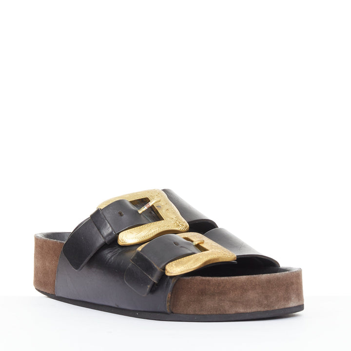 rare CELINE Phoebe Philo 2014 Boxy Western Cowboy Baroque Buckle sandals EU38