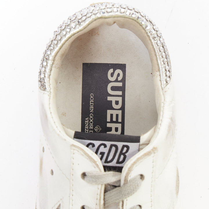 GOLDEN GOOSE Super Star silver crystal strass white distressed sneakers EU36