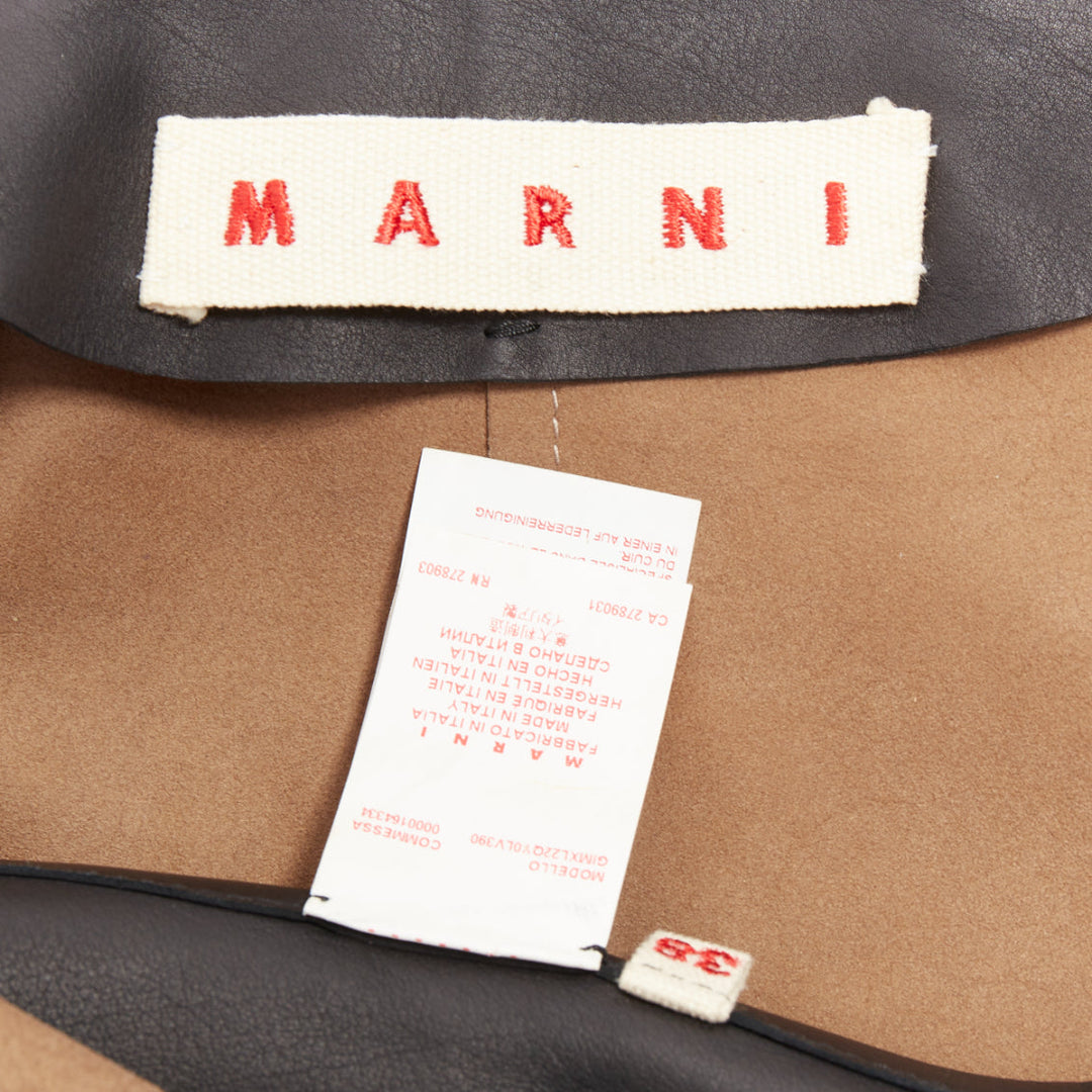 MARNI tan black calf leather curved panel petal sleeves cropped jacket IT38 XS