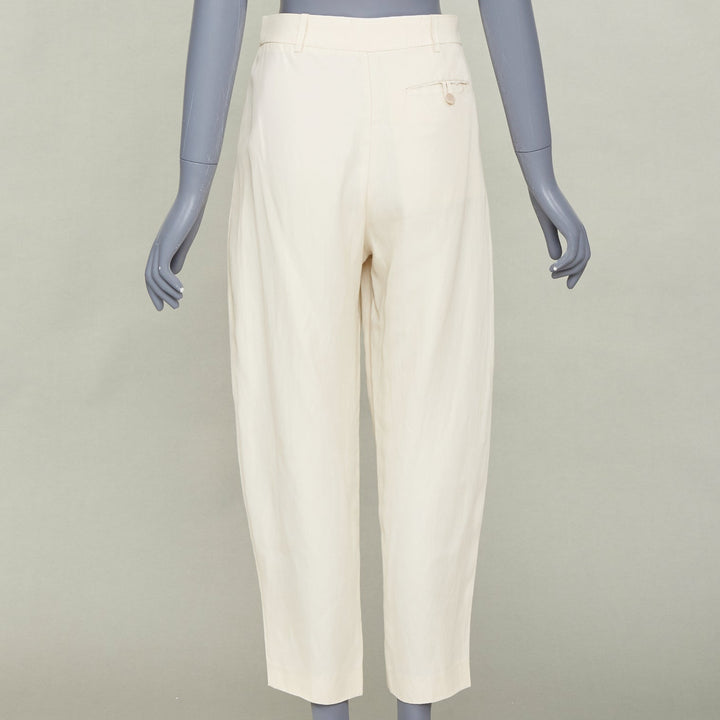 STELLA MCCARTNEY 2022 Iconic high rise pleated beige cropped trousers IT36 XS