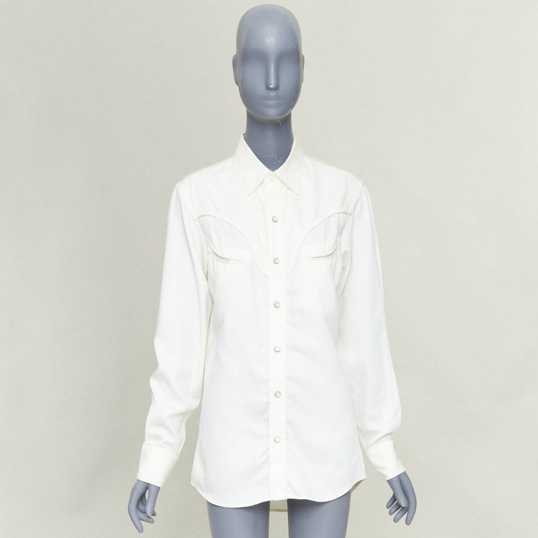 RALPH LAUREN PURPLE LABEL white cotton twill smile yoke western button shirt S