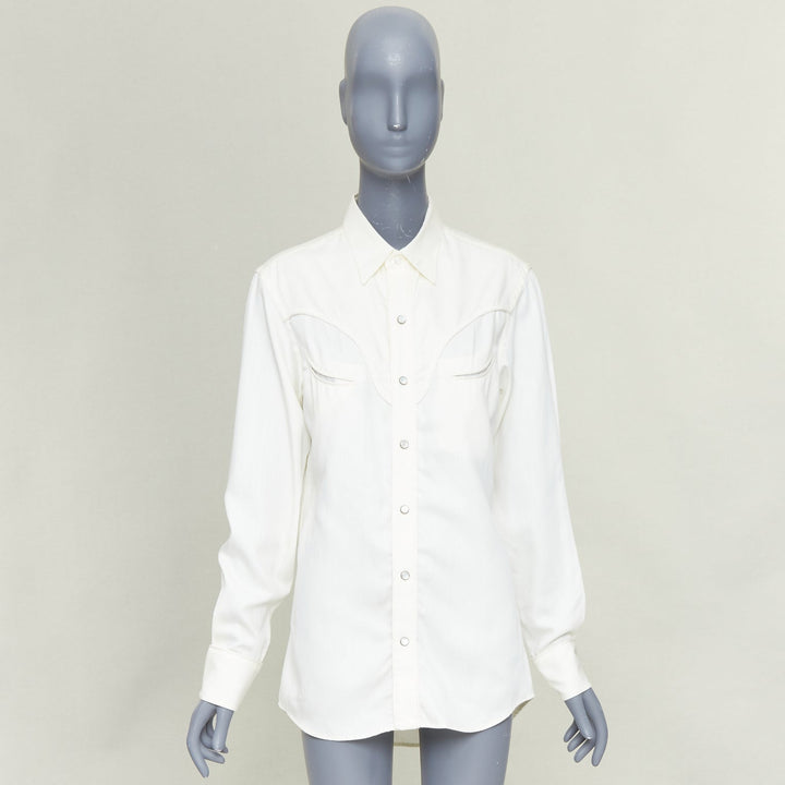 RALPH LAUREN PURPLE LABEL white cotton twill smile yoke western button shirt S