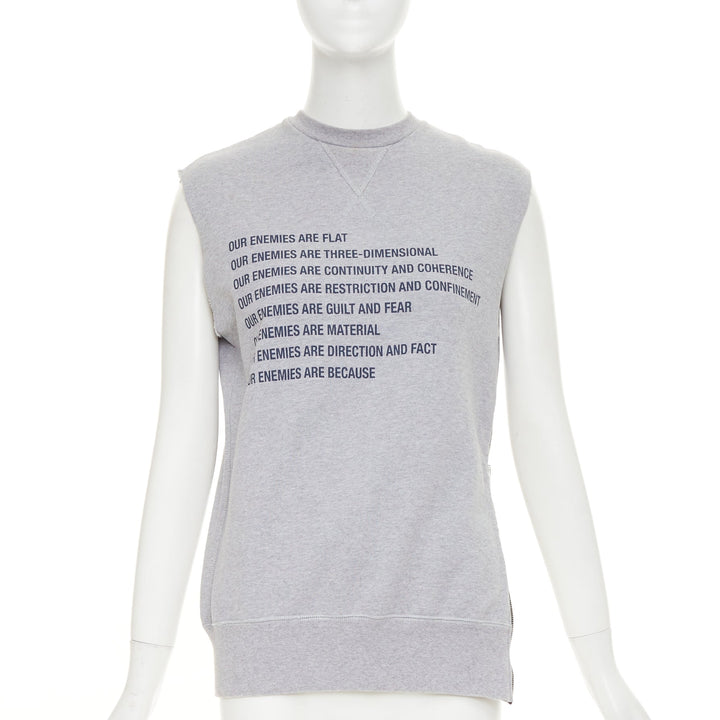 YANG LI 2016 Our Enemies Manifesto grey navy slogan side zip sweatshirt F