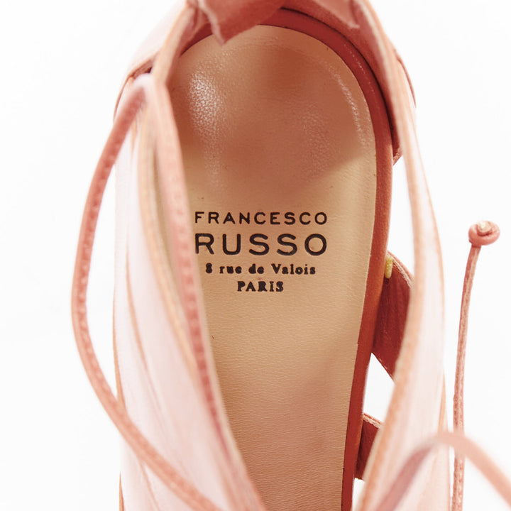 FRANCESCO RUSSO nude leather lace up cut out cage sandals EU36