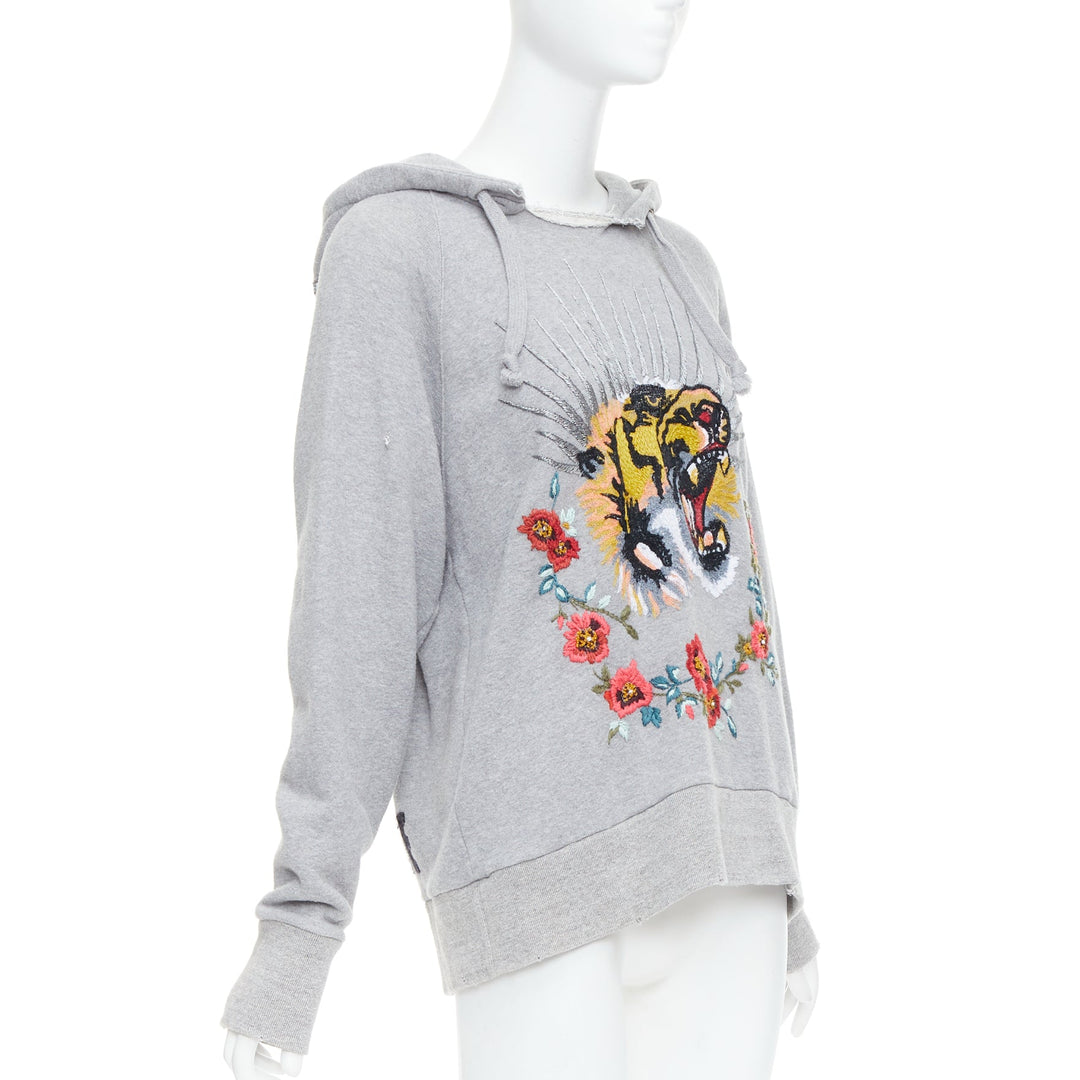 GUCCI Alessandro Michele Blind For Love grey tiger embroidered hoodie S