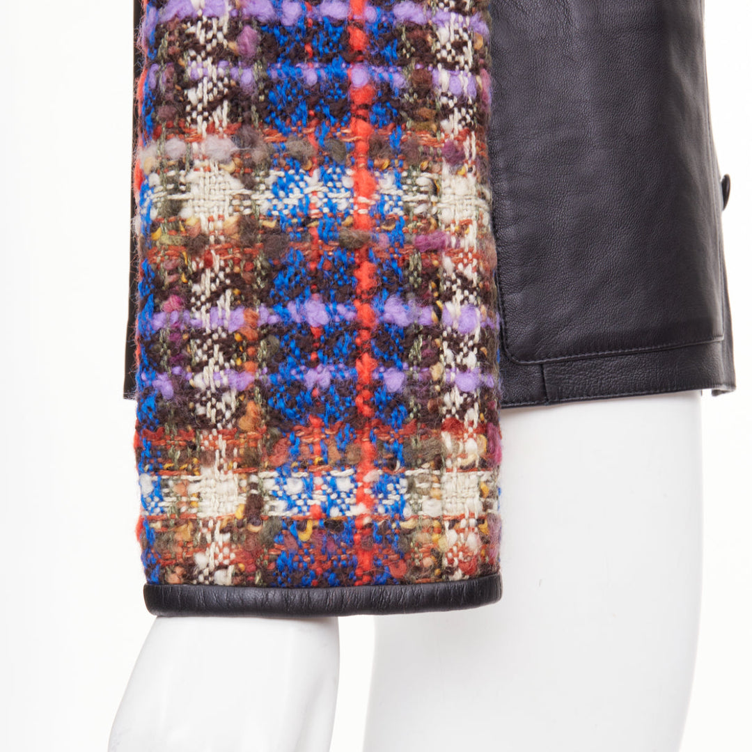 GUCCI 2019 Interlocking G Patch lambskin multi plaid tweed sleeve jacket IT38 S