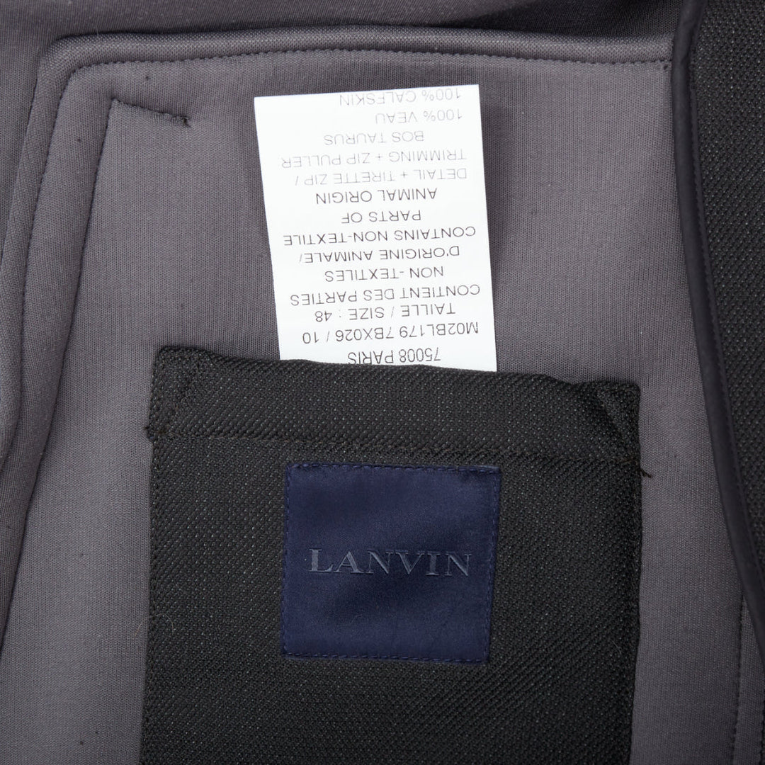 LANVIN grey wool blend stiff thick contrast lined hood jacket FR48 M