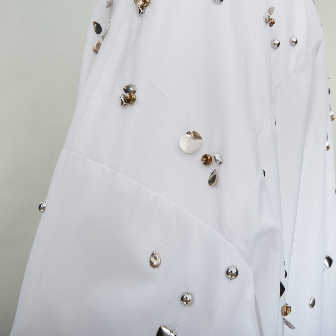 DRIES VAN NOTEN 2024 Casia white gold sequin bead embellished cotton shirt M