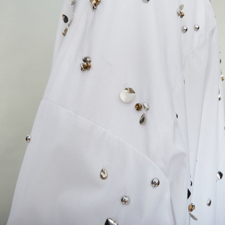 DRIES VAN NOTEN 2024 Casia white gold sequin bead embellished cotton shirt M
