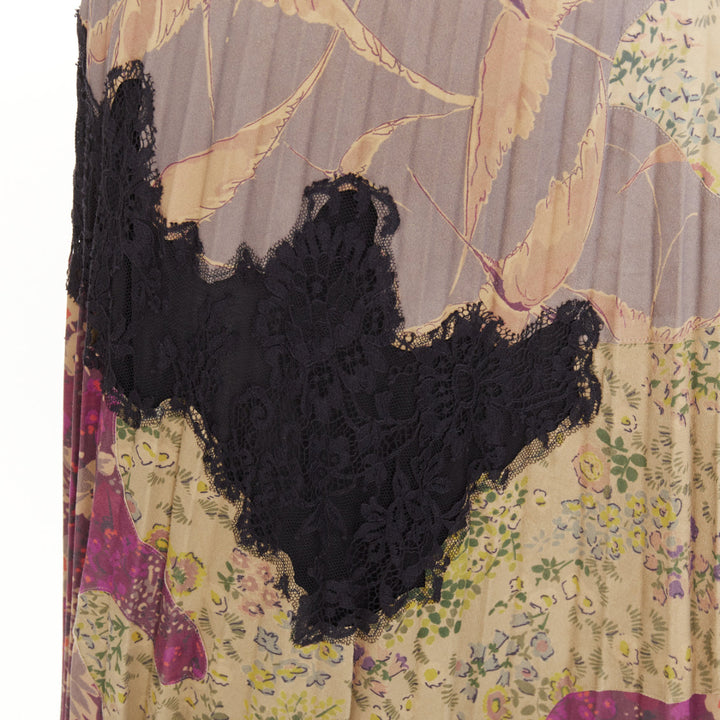 VALENTINO 2016 Runway Prairie sheepskin leather pleated lace midi skirt IT40 S