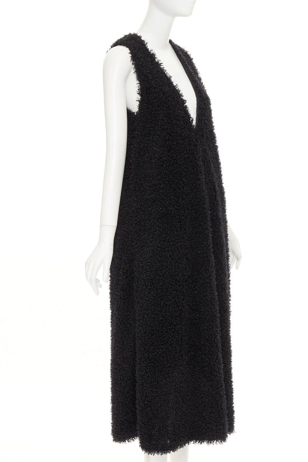 MELITTA BAUMEISTER 2017 Runway black fluffy plunge neckline midi dress S