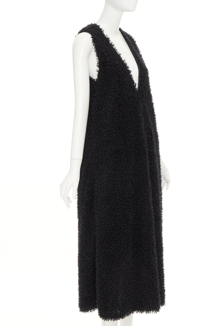 MELITTA BAUMEISTER 2017 Runway black fluffy plunge neckline midi dress S