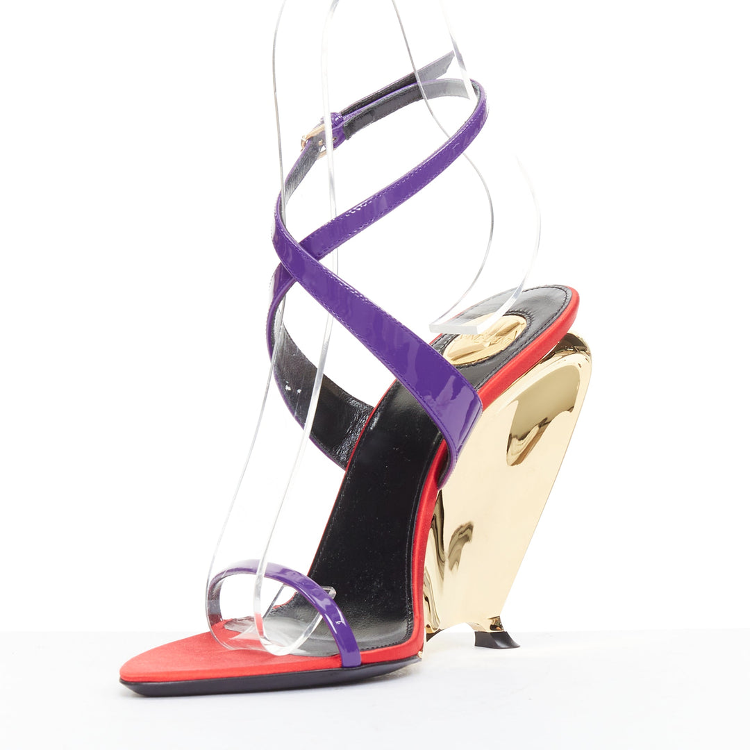 SAINT LAURENT Gippy Wedge Acinus Violet purple red metallic wedge heels EU36.5