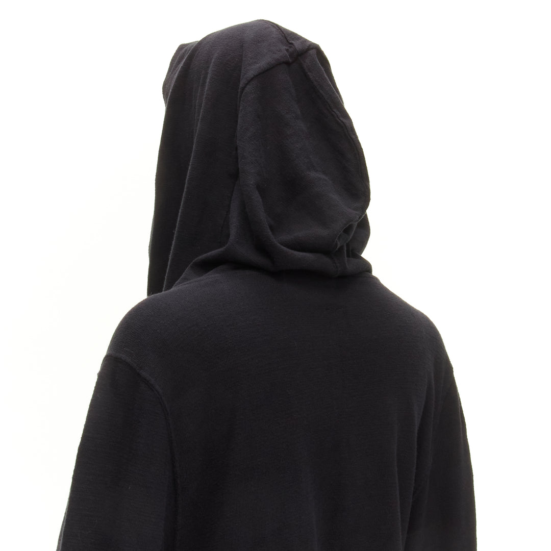 RICK OWENS DRKSHDW black cotton thick jersey hooded belted robe jacket S