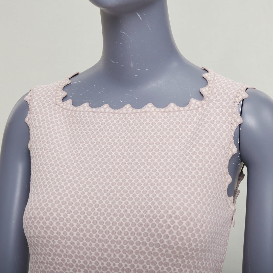ALAIA  2011 pink beige textured dot weave scalloped ruffle mermaid dress FR36 S