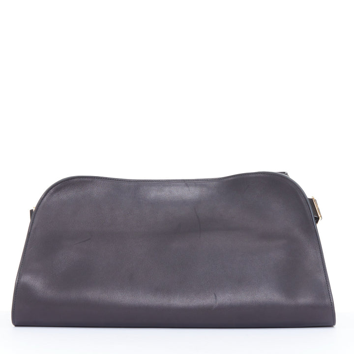 THE ROW 2024 Margaux East West Clutch black saddle leather handbag