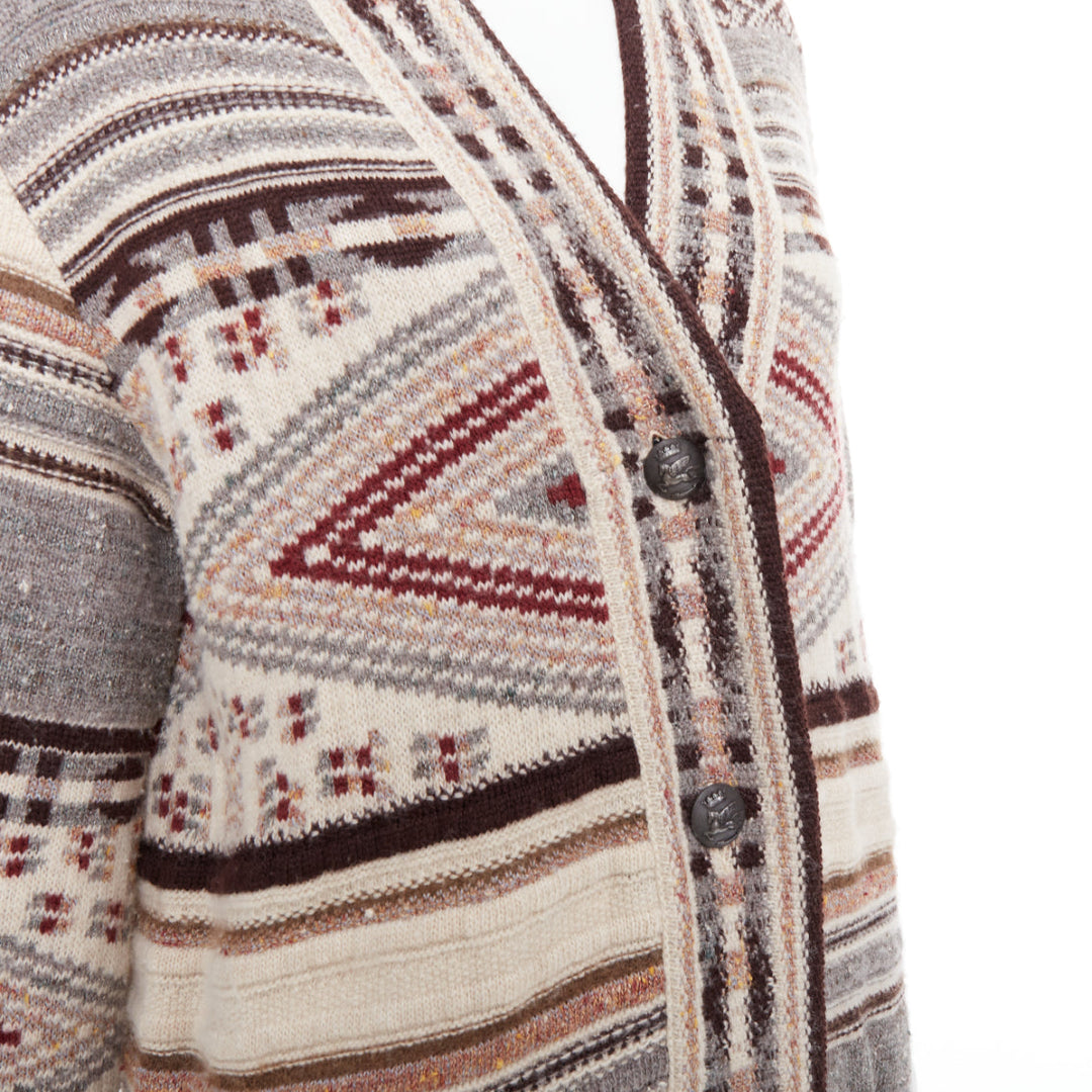 ETRO brown burgundy nude wool silk ethnic knit cardigan coat IT40 S