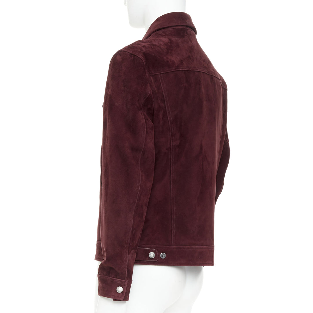 TOM FORD burgundy suede calf logo buttons Western trucker jacket IT50 L