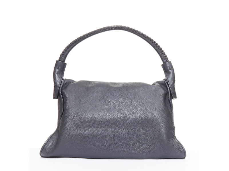 TOD'S Double Double T black calfskin silver grommet weave fringe shoulder bag