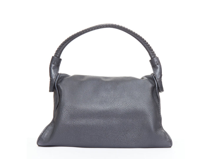 TOD'S Double Double T black calfskin silver grommet weave fringe shoulder bag