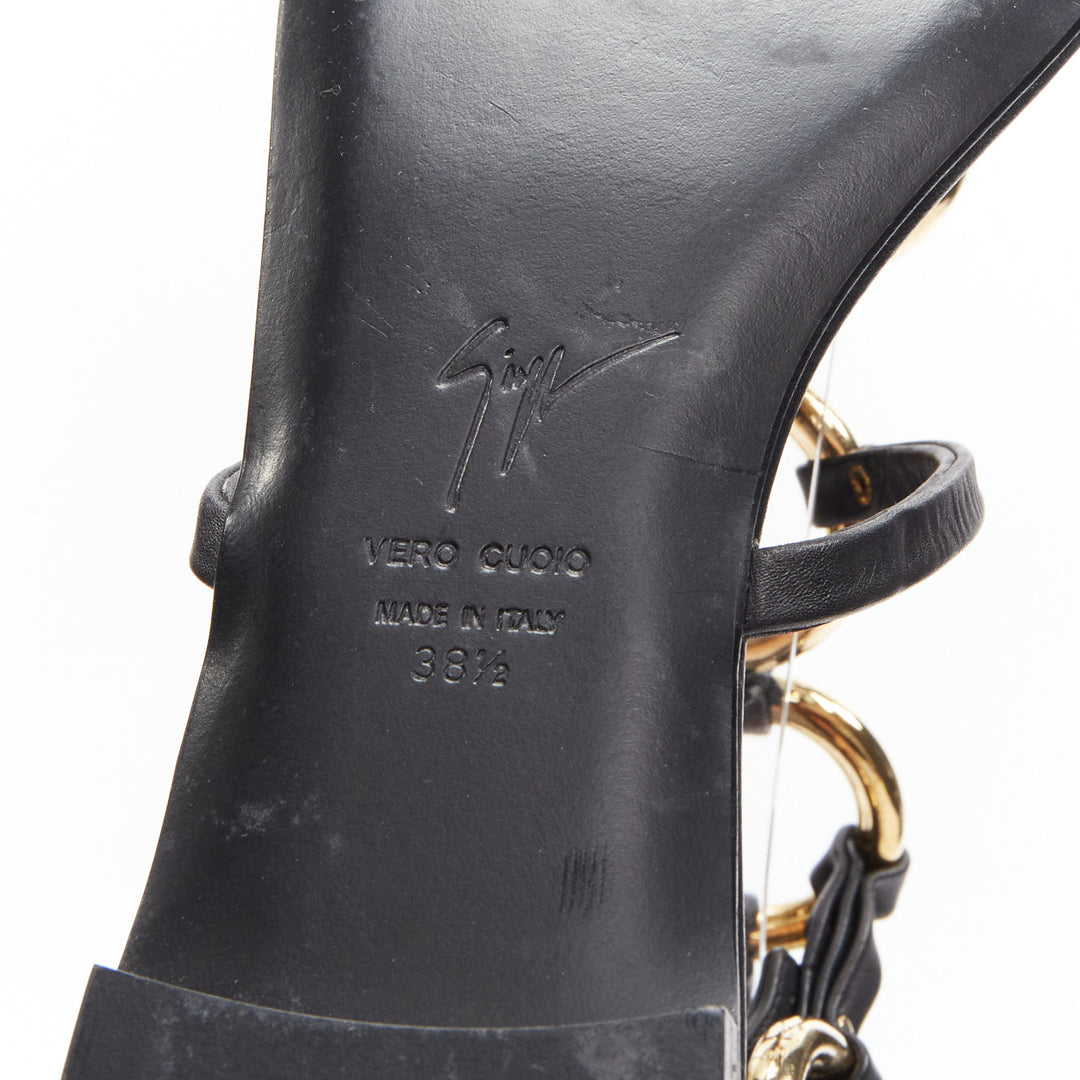 GIUSEPPE ZANOTTI black gold ring bondage gladiator sandal EU38.5