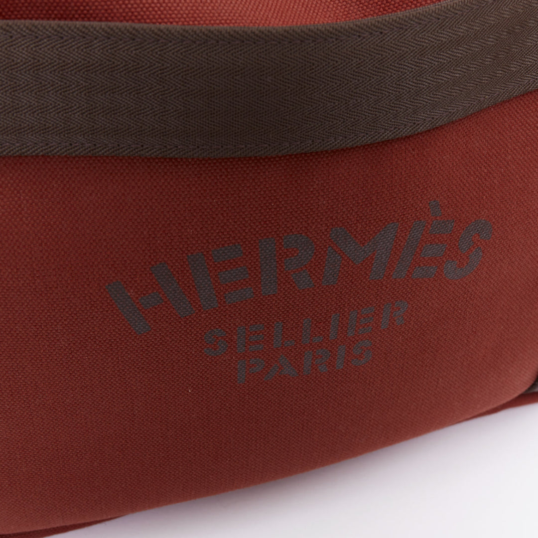 HERMES Sac de Panage Groom burgundy brown canvas logo tote bag