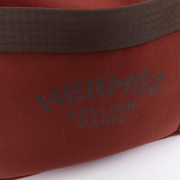 HERMES Sac de Panage Groom burgundy brown canvas logo tote bag