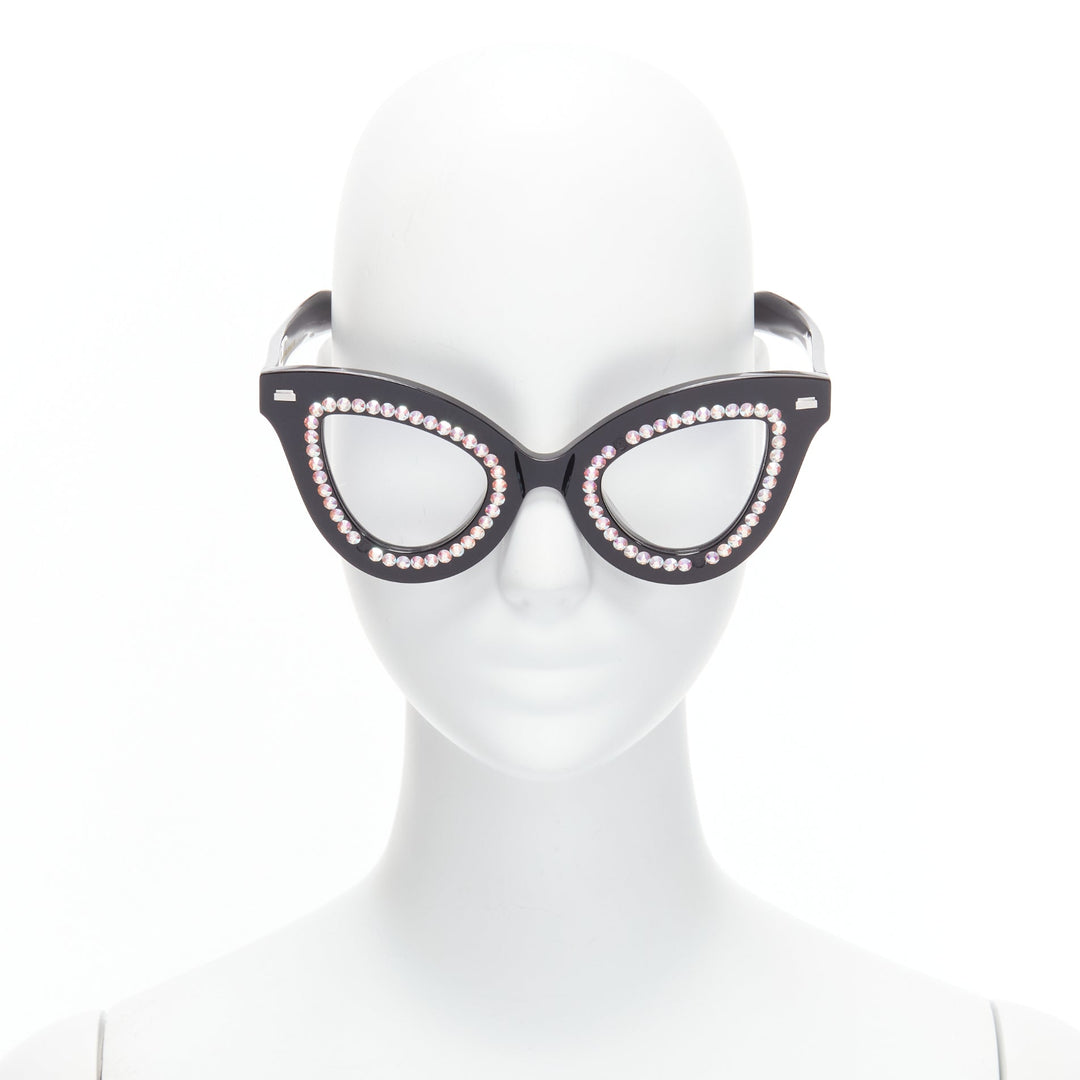 GENTLE MONSTER Pushbutton Swarovski Cat Eye black crystal sunglasses