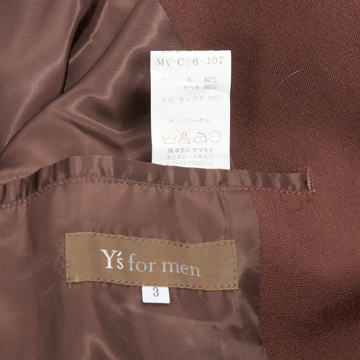 YOHJI YAMAMOTO Y's brown wool mohair single breast long boxy coat JP3 L