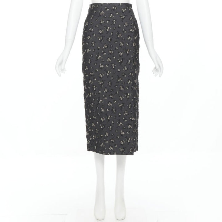 BROCK COLLECTION grey floral cloque front dart knee length pencil skirt Us0 XS