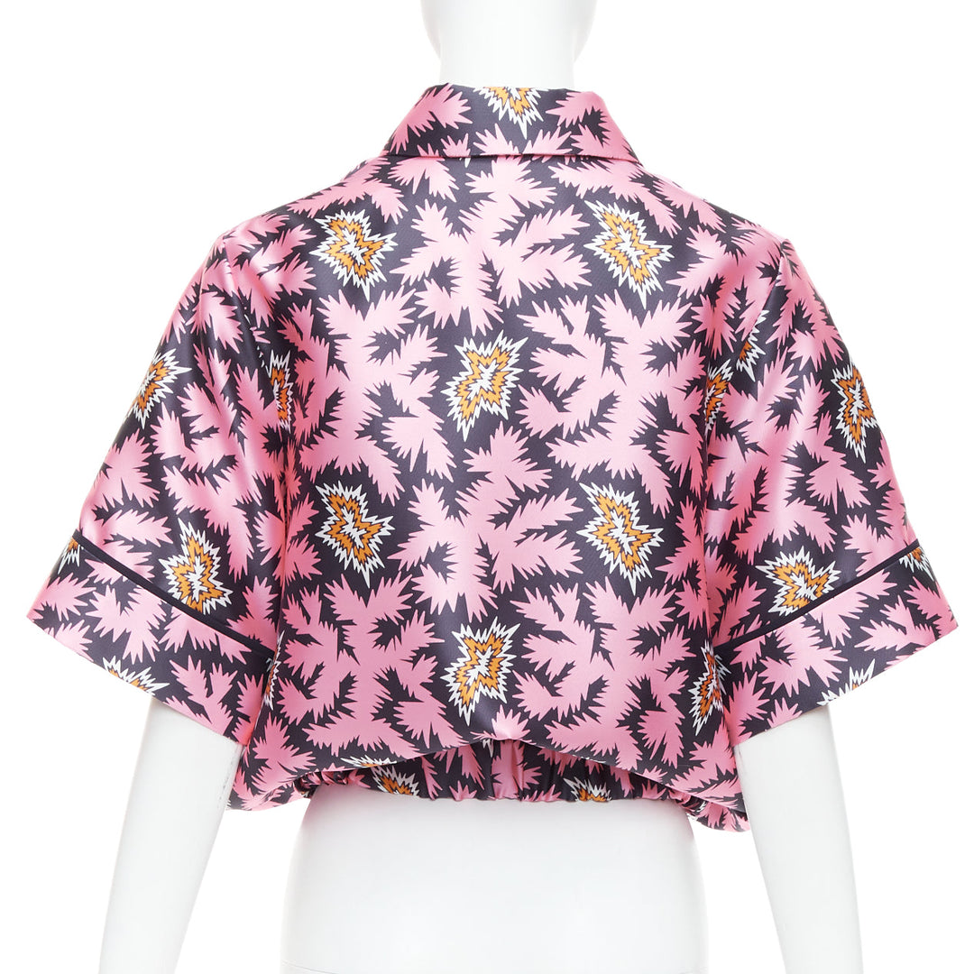 VVB VICTORIA BECKHAM pink pop graphic silk bubble boxy overshirt UK6 XS