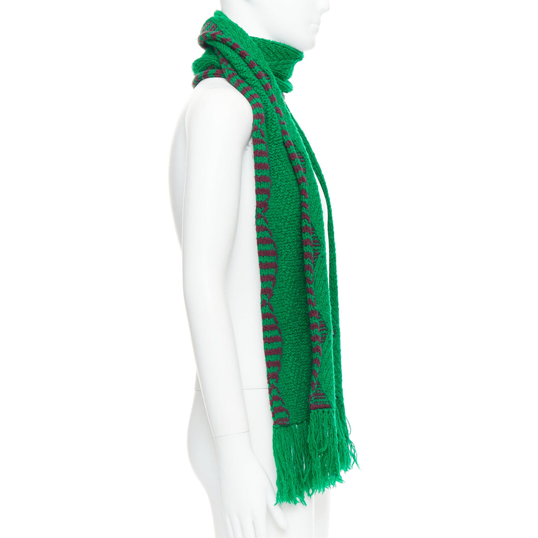 DRIES VAN NOTEN green brown knitted long wrap scarf